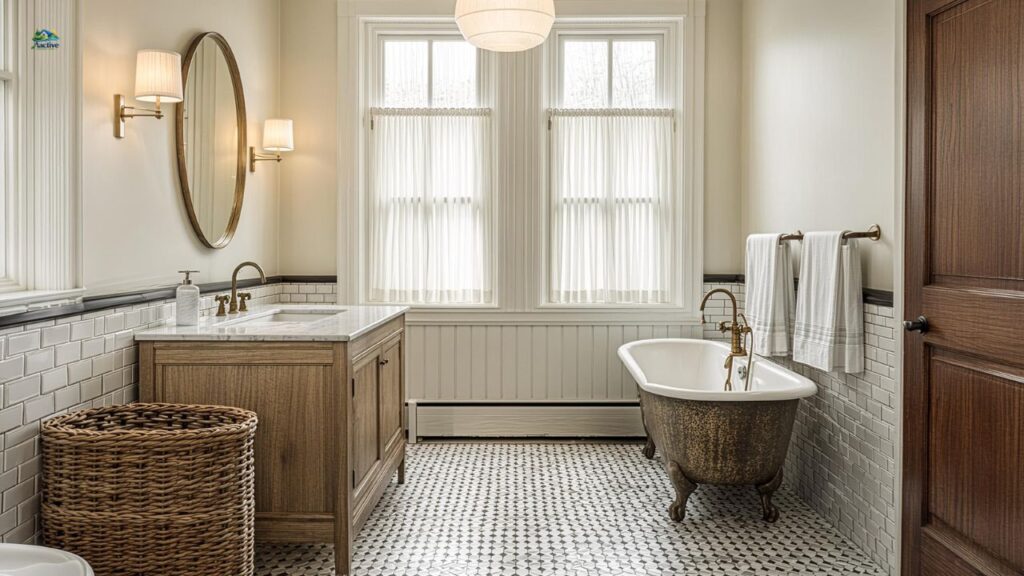 Farmhouse bathroom floor tile ideas for Timeless Bathrooms