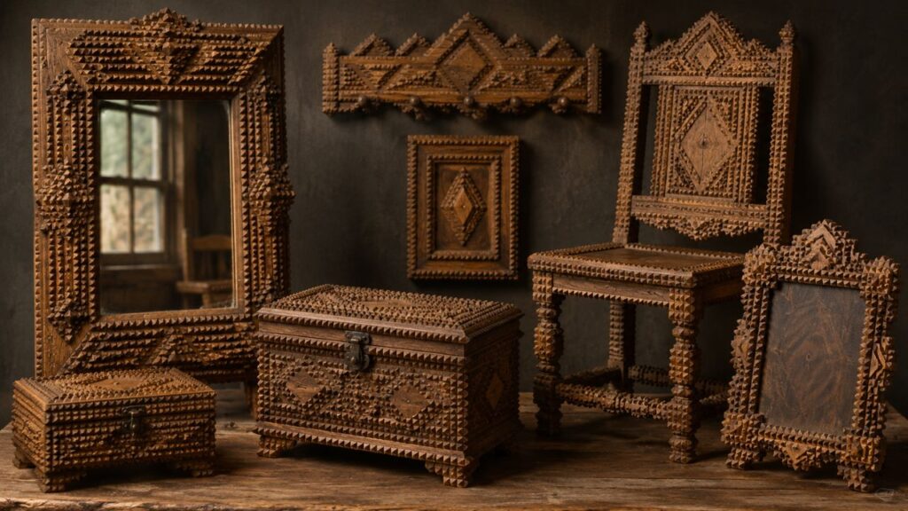 Tramp Art Guide: Hobo Art Frames, Mirrors, Furniture & Boxes
